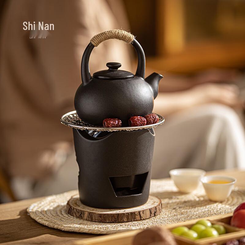 Rustic Ceramic Charcoal Tea & Wine Warmer Set