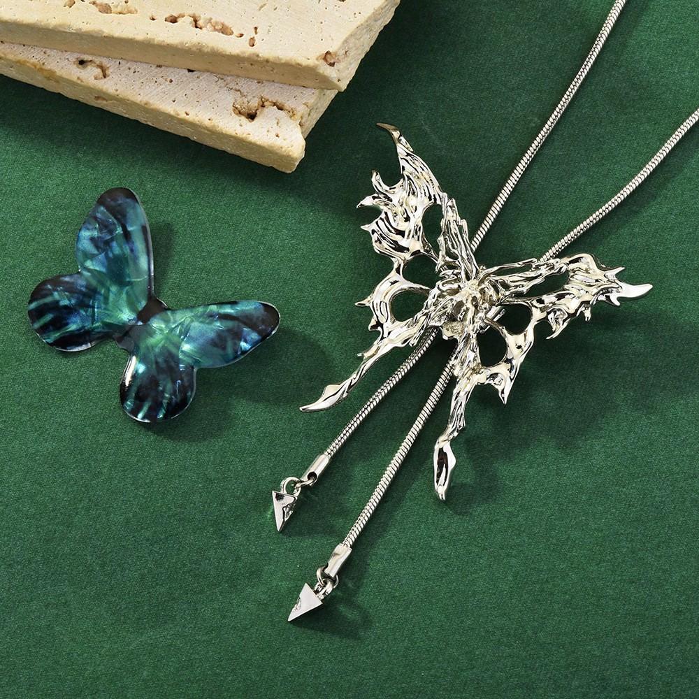 Blue Butterfly Tassel Necklace Premium Pull Adjustable Fashion Sweater Chain