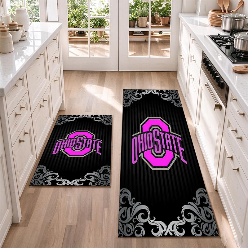 Ohio State Buckeyes Flannel Kitchen Floor Mat – Non-Slip, Absorbent and Easy to Clean Suitable for Kitchens, Entryways Bedroomsand Bathrooms