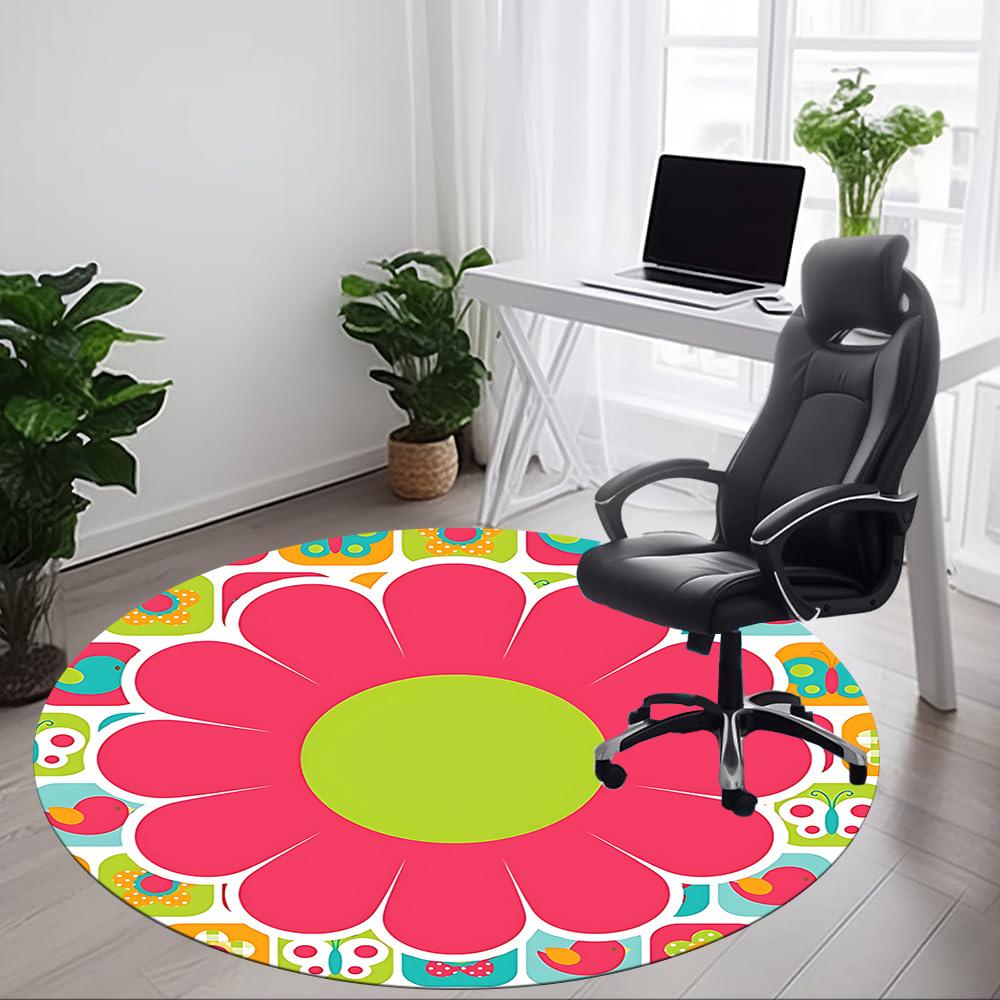 1pc Flower Pattern Chair Carpet for Office, Round Non Slip Durable Large Size Office Carpet, Suitable for Office