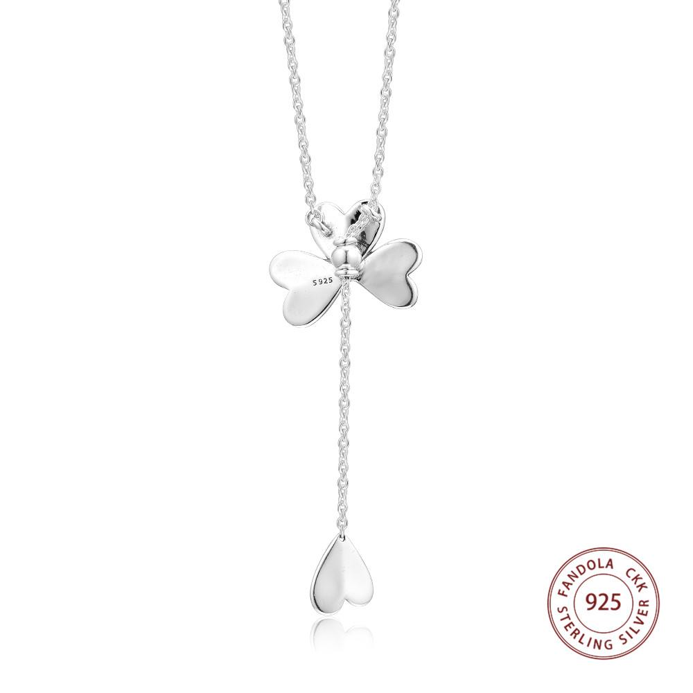 Authentic 925 Sterling Silver Necklace Lucky Four-Leaf Clover Pendant Necklaces for Women Fine Jewelry Collier Femme Argent