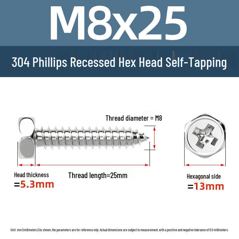 Yigu 304 Stainless Steel Phillips Recessed Hex and Slotted Self-Tapping Screws for Wood, M3-M8