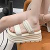 8CM Women's Pearl Strap Chunky Sandals Summer Pink Thick Bottom Wedge Slippers Woman Fashion Pink Lace Platform Sandals Mujer