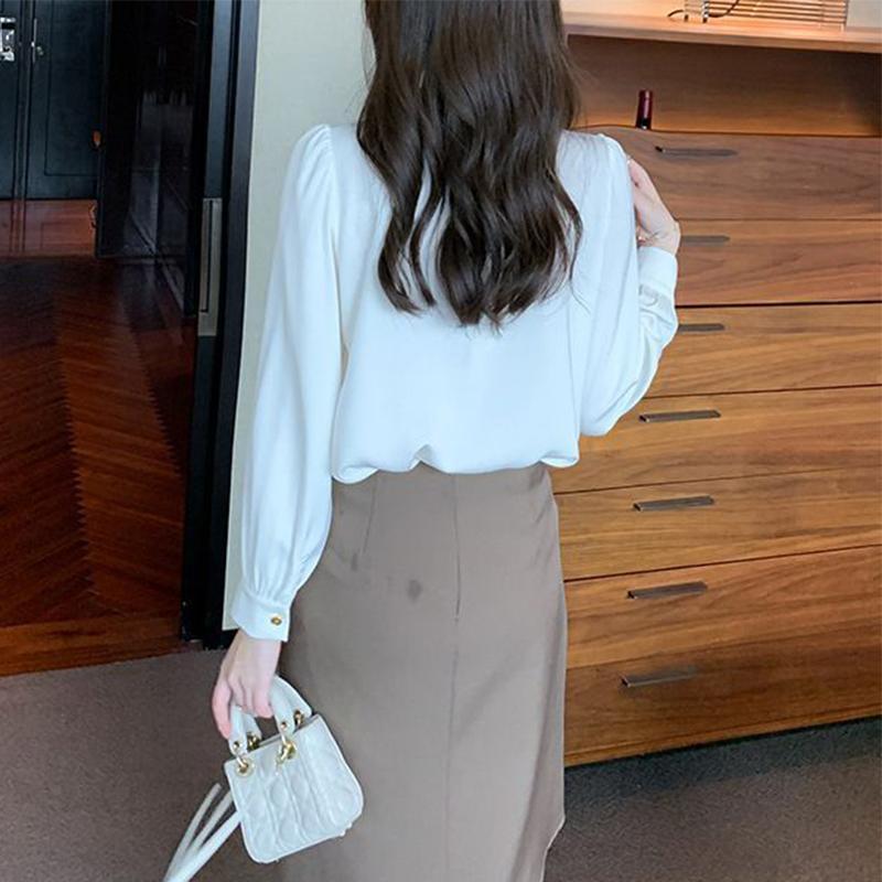 Autumn Temperament Chain Shirt Female Long Sleeve Elegant Fashion Buttons Blouse Women's Solid Color Top