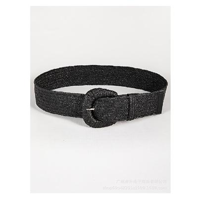 Grass Woven Retro Spring And Summer Handmade Woven Buckle Elastic Rubber PP Grass Belt Matched With Dress