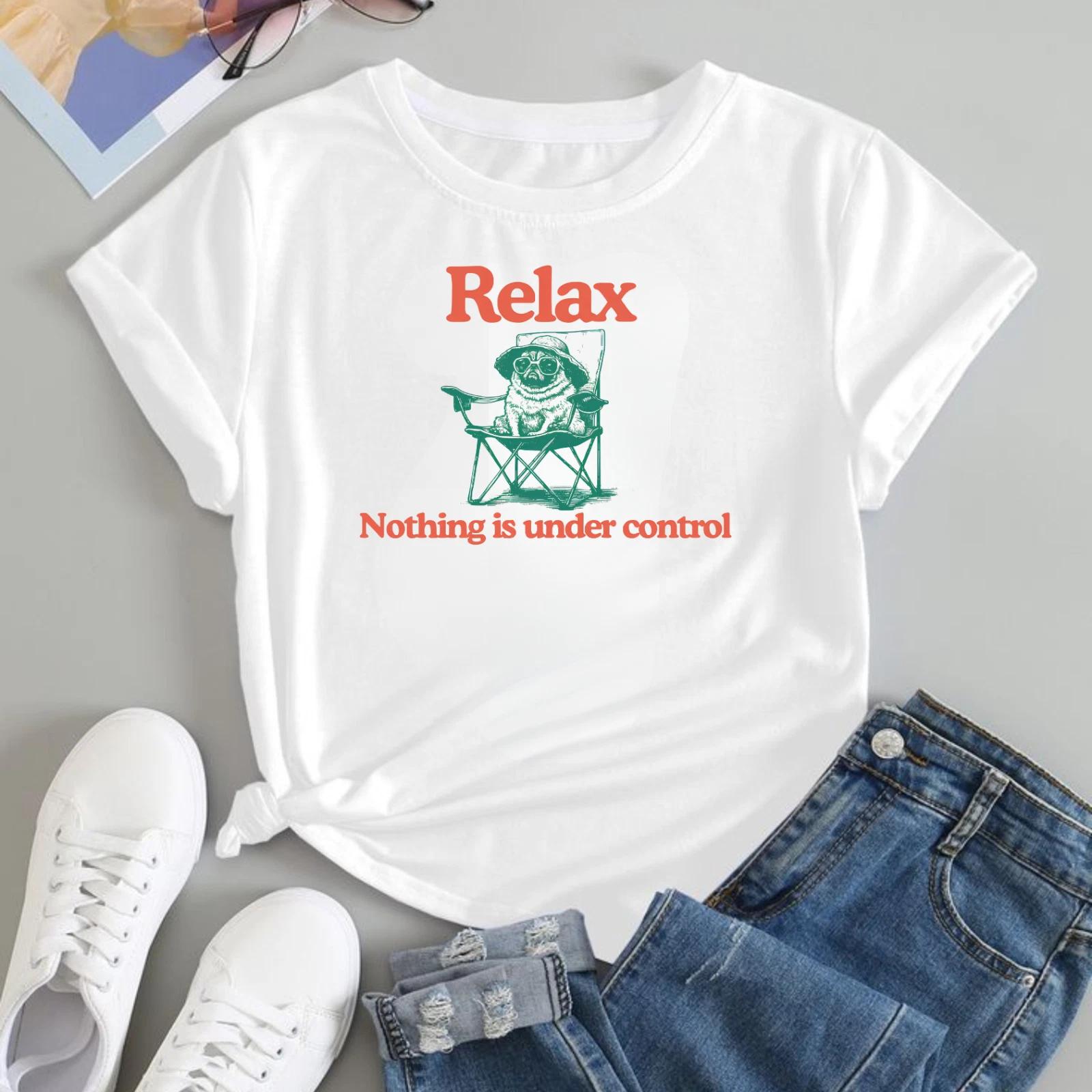 Funny Pug Dog Graphic T-shirt Relax Nothing Is Under Control Unisex Gift T-Top M