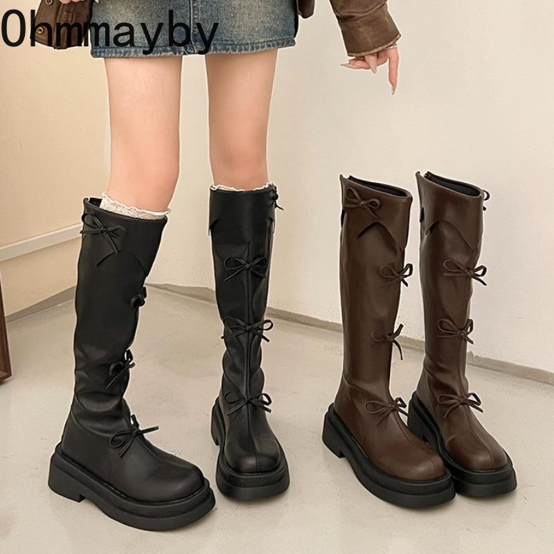Winter Thick Sole Woman Short Plush High Boot Fashion Butterfly-knot Back Zippers Shoes Women's Slim Knight Long Booties