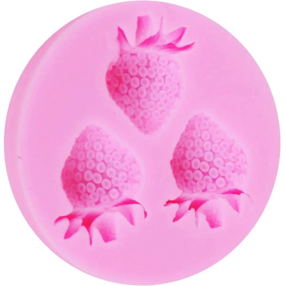 DIY Baked Circular 3-hole Small Strawberry Flip Sugar Cake Chocolate Clay Liquid Silicone Mold for Home Decoration
