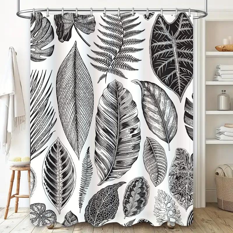 Black White Tropical Leaf Shower Curtain Waterproof Decor for Bathroom Luxury Bath Decoration Gift Idea