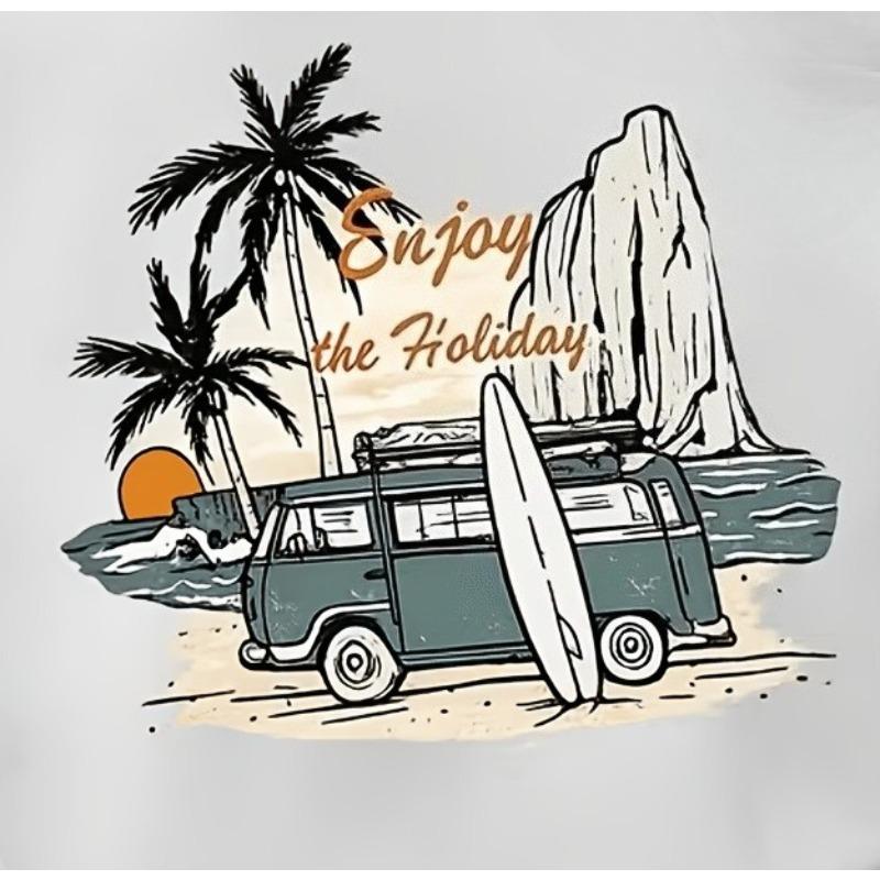 European size Boys crew neck short sleeved T shirt with double sided camping van pattern print