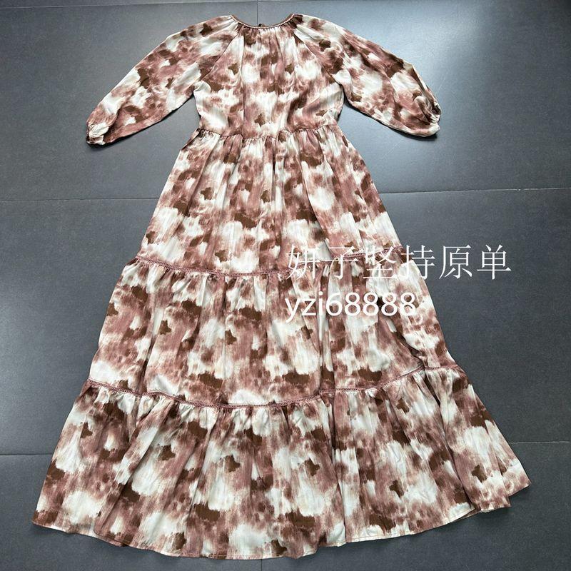 

Export Printing and Dyeing round Neck Shirt with Half Sleeve Elegant Comfortable Lace Patchwork Rope Large Maxi Dress Dark brown Dress S