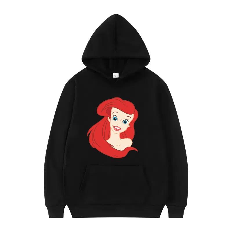 Disney Princess Pattern Woman Fashion Sporty Loose Black Spring Tops Clothes Pullovers Ladies Cheap Y2k Hoodies Men Sweatshirts