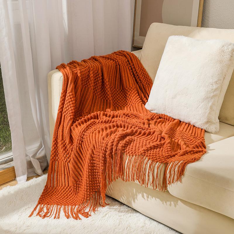Sofa Blanket Hotel Bed End Towel Bean Blanket Tassel Shawl Blanket Bed End Fabric Covering Blanket B&B Bed Hitching Towel