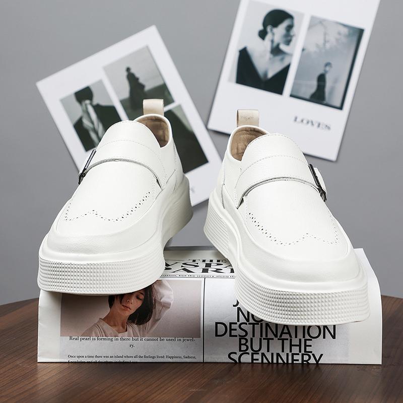 Fashion 2025 New Men's Platform Loafers Chunky Sole Leather Slip-On Shoes Casual Comfortable Walking Shoes for Men Fashion Slip on Flats