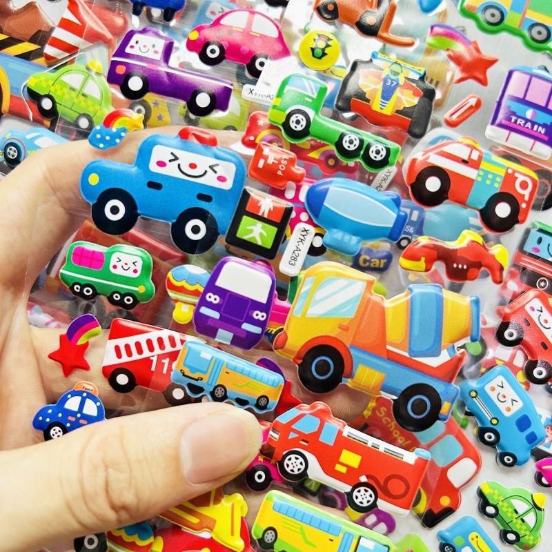 Children Cartoon Vehicle Stickers Engineering Car Traffic Police Fire Truck Stationery Sticker DIY Bubble Stickers for Kids