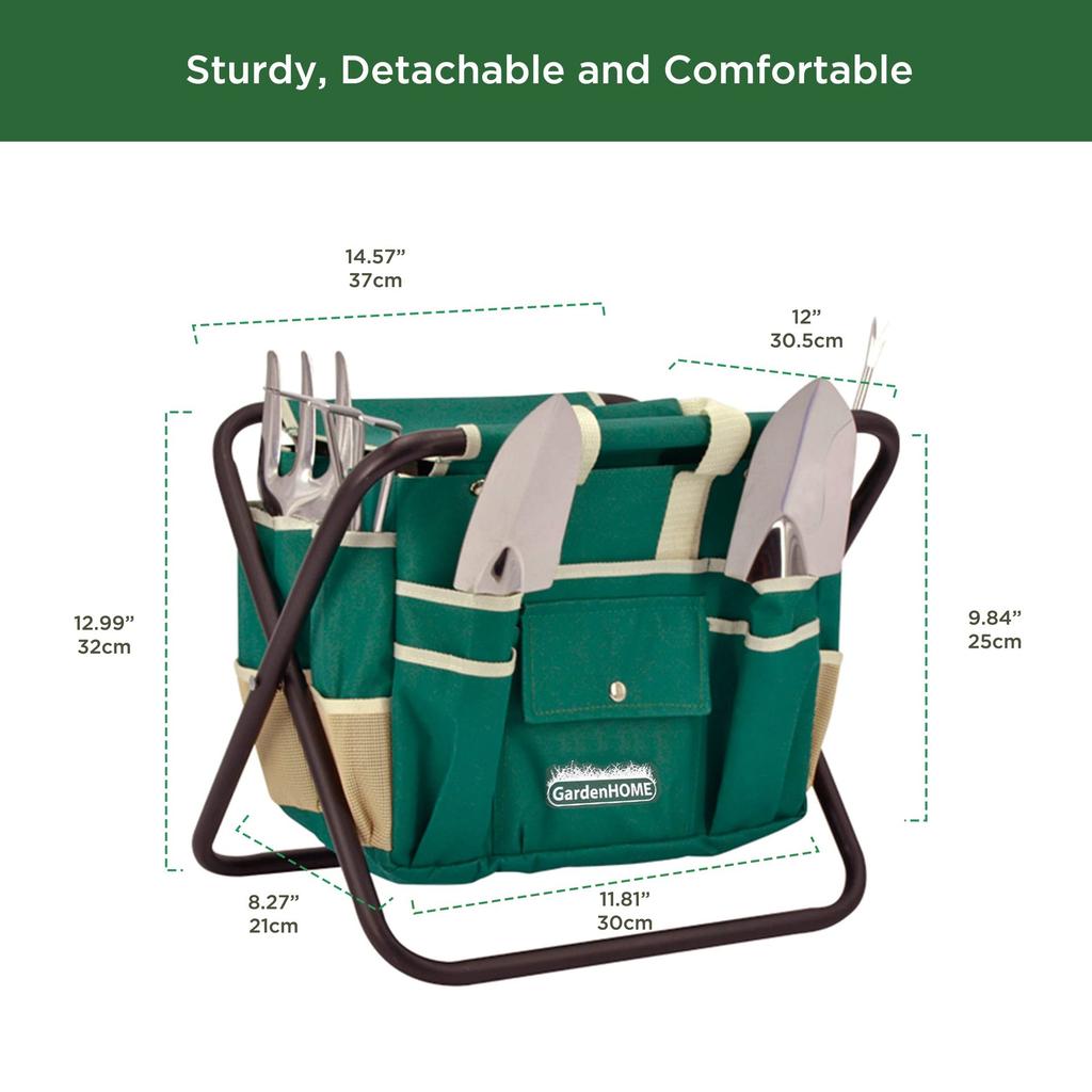 Tool Set, Stainless Steel, 7-piece Tool Set, Folding Stool, Detachable, Canvas Handbag, Garden Tools
