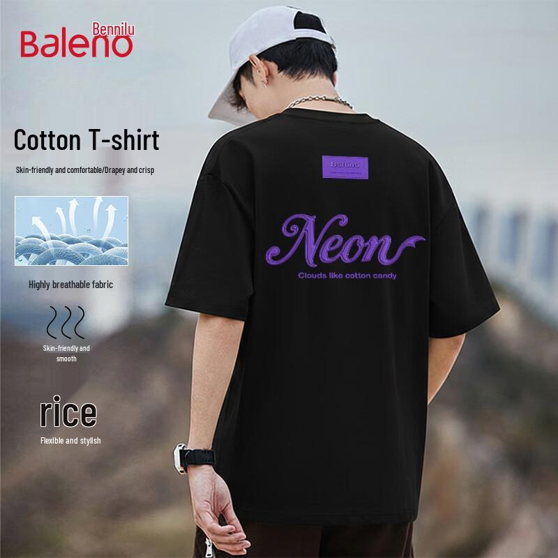 Baleno Men s Letter Print Loose Fit Heavyweight Cotton T-shirt L
