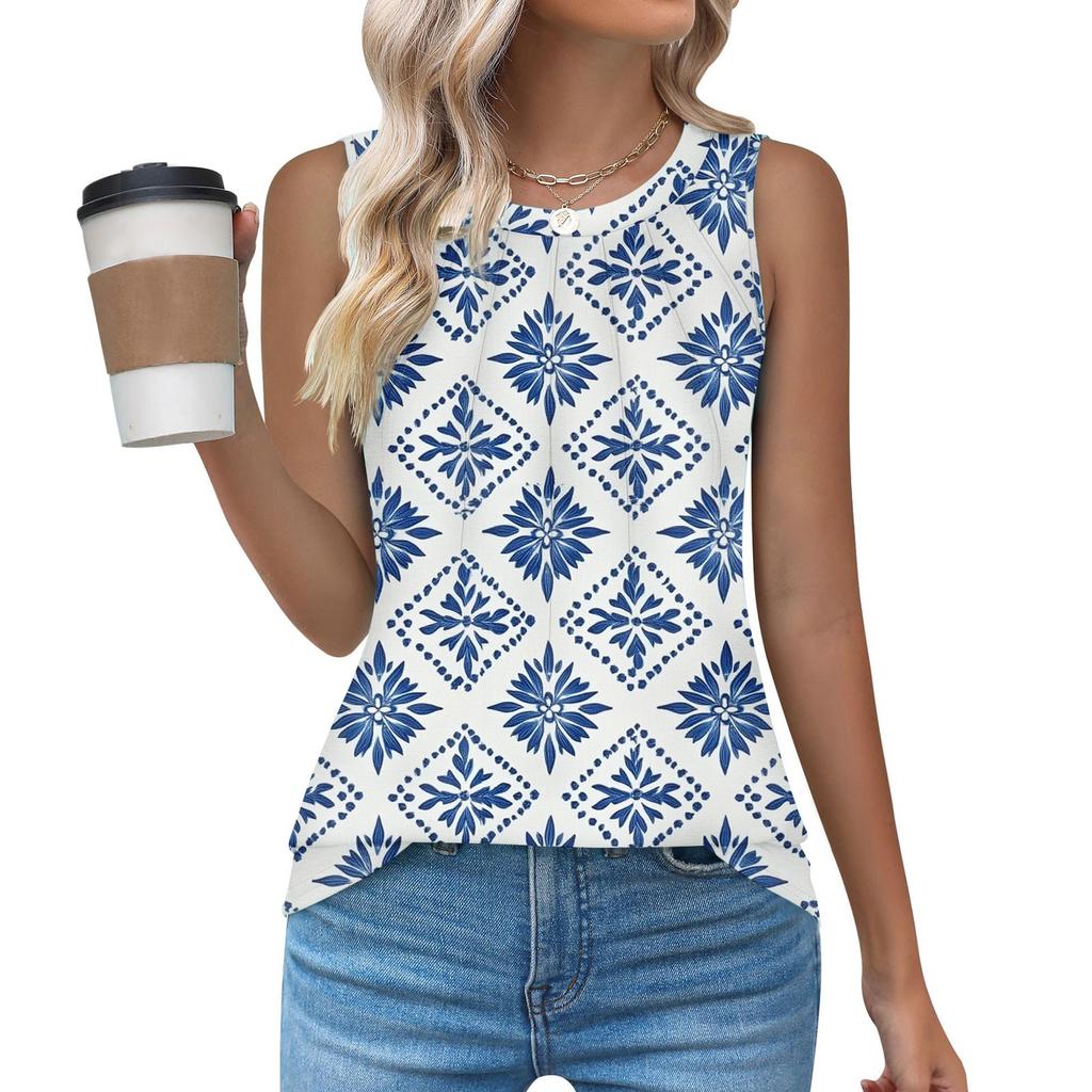 Womens Casual O Neck Loose Sleeveless Top T-shirt Summer Tank Tops For Women Tank Camisole Sleeveless Basic Tops
