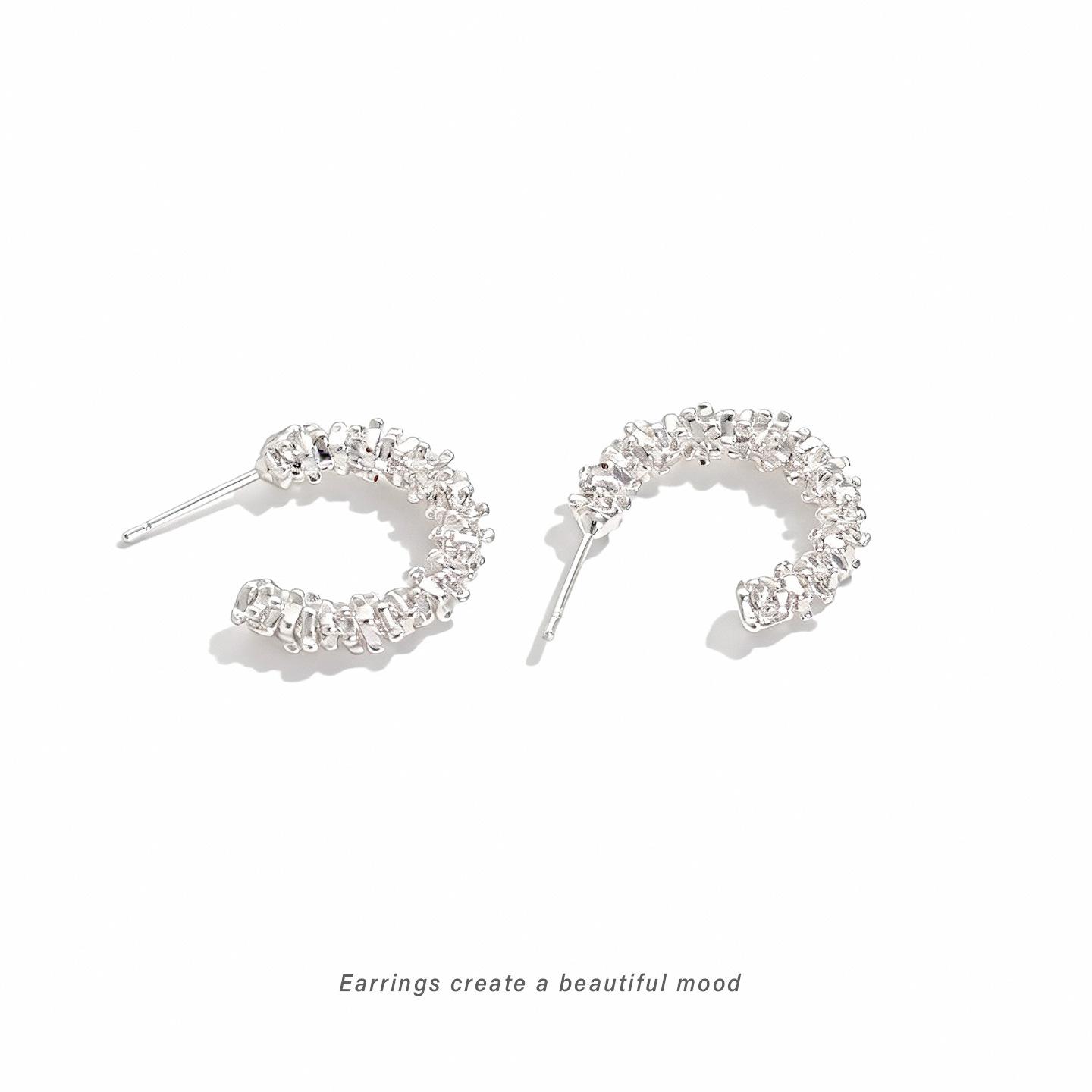 Irregular Geometric Silver Ear Clip: Avant-Garde C-Shape Mechanical Design Jewelry