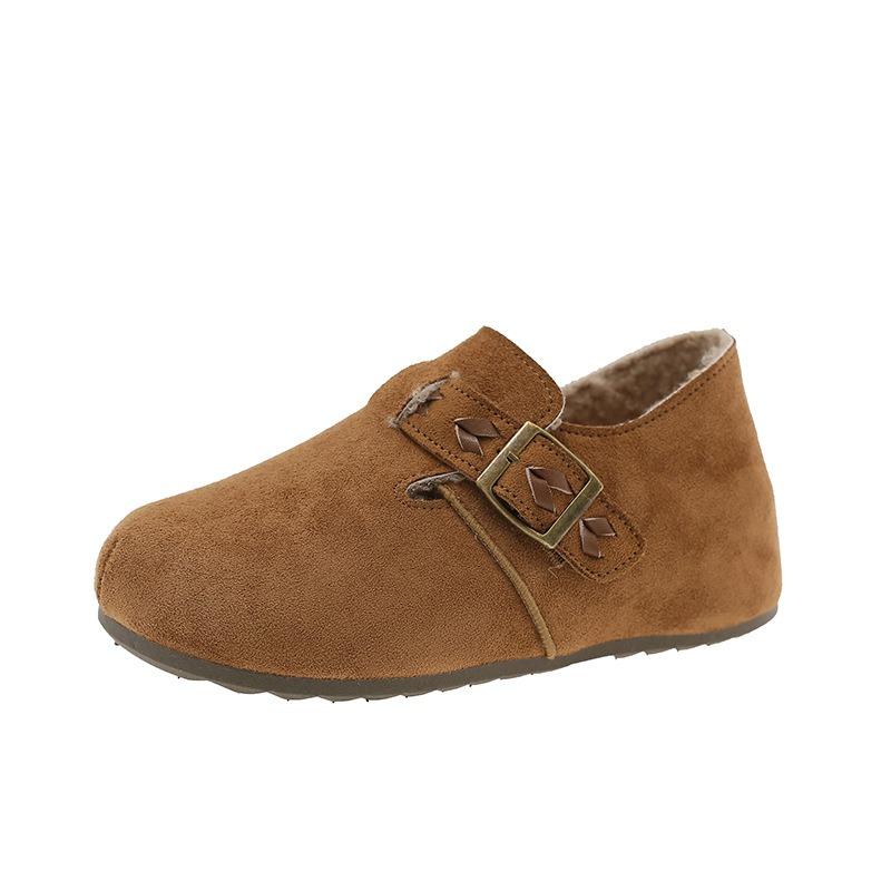 Single shoes women's velvet new autumn and winter all-inclusive one-pedal thick-soled small inner height-increasing cotton shoes