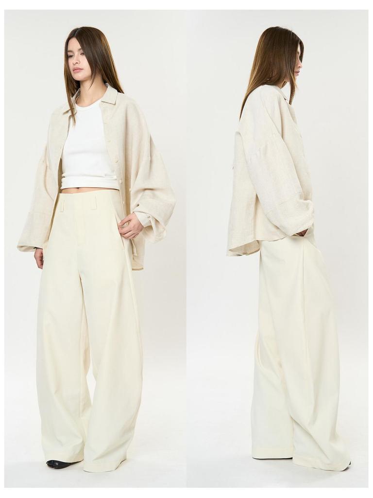 Louvre Spring Parisian Old Money High-Waist Scimitar Trousers: Women's Loose, Crisp, Slim Fit Commuter Style