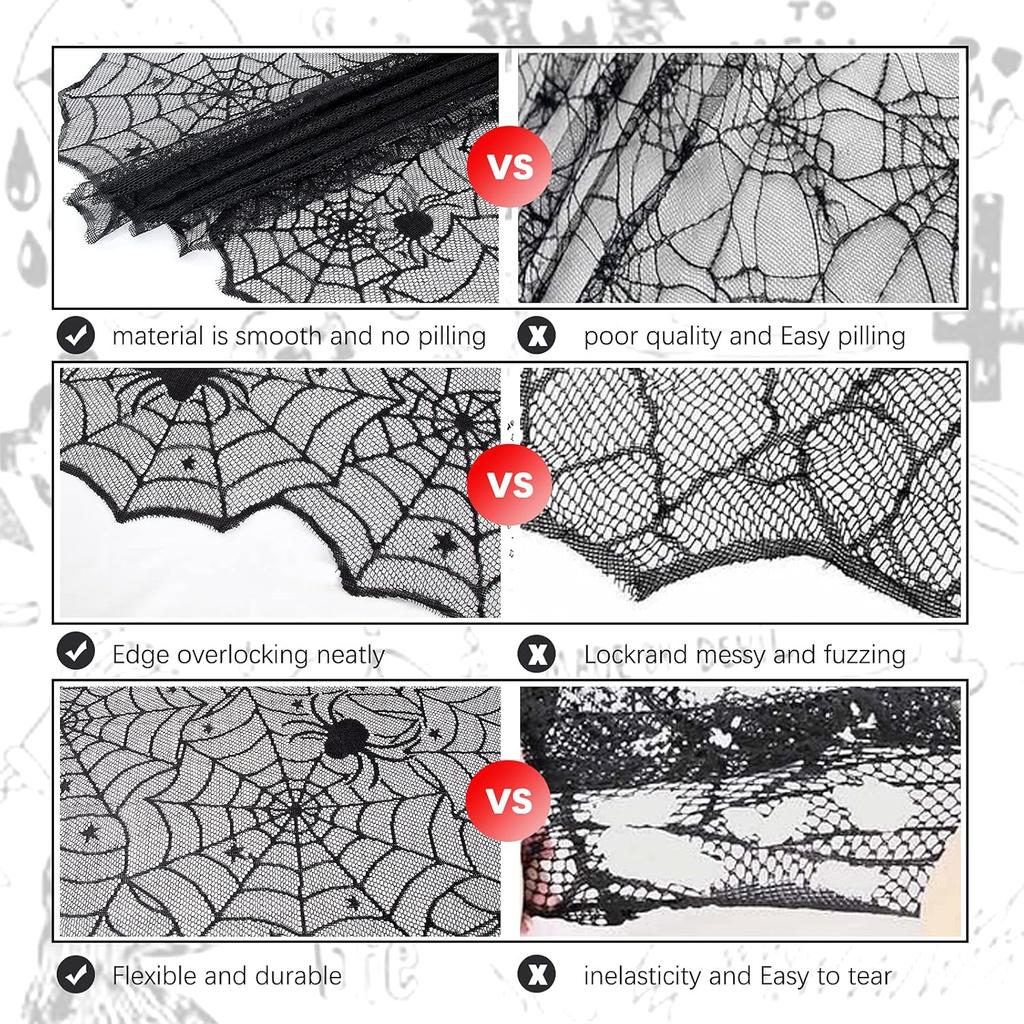 Halloween Black Lace Tablecloth Spider Cobweb Cover LuoluoHouse Elegant Horror Masquerade Party Scary Movie Night Table Decor