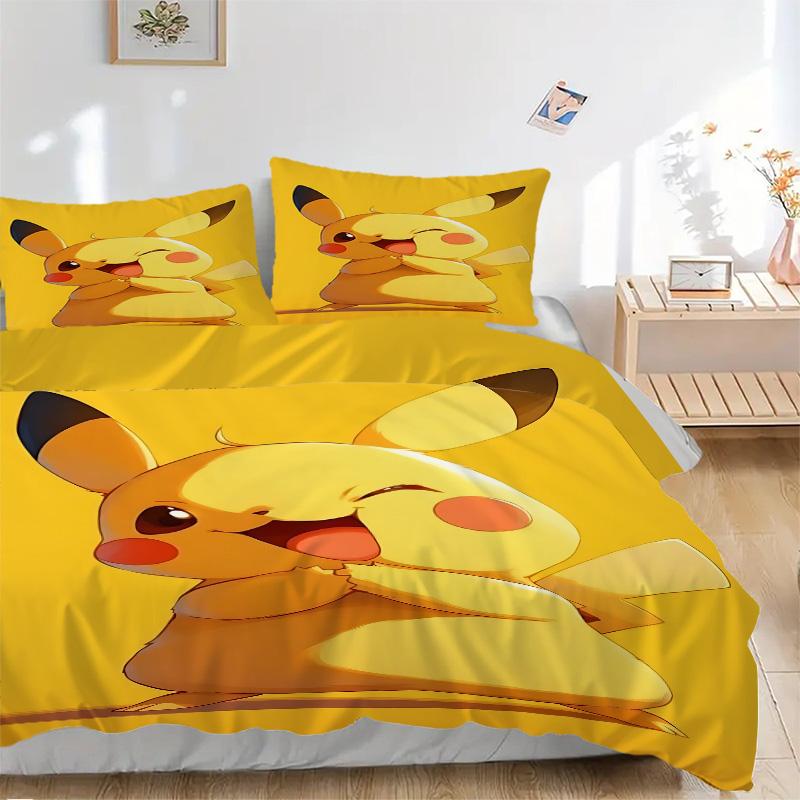 Pikachu'S Playful Pose Print 3Pcs Bedding Setduvet Cover With 2 Bedropillowcase Home Birthday Gift