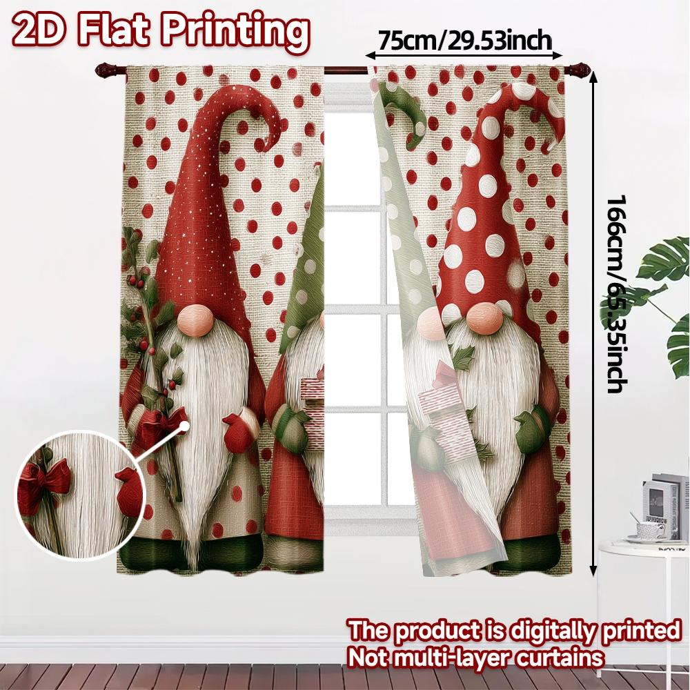 2D Flat Printing  JIT 2pcs   Curtains (Without Rod) Festive Gnomes (3) Popular Creative Curtains Versatile Fabric Curtains All