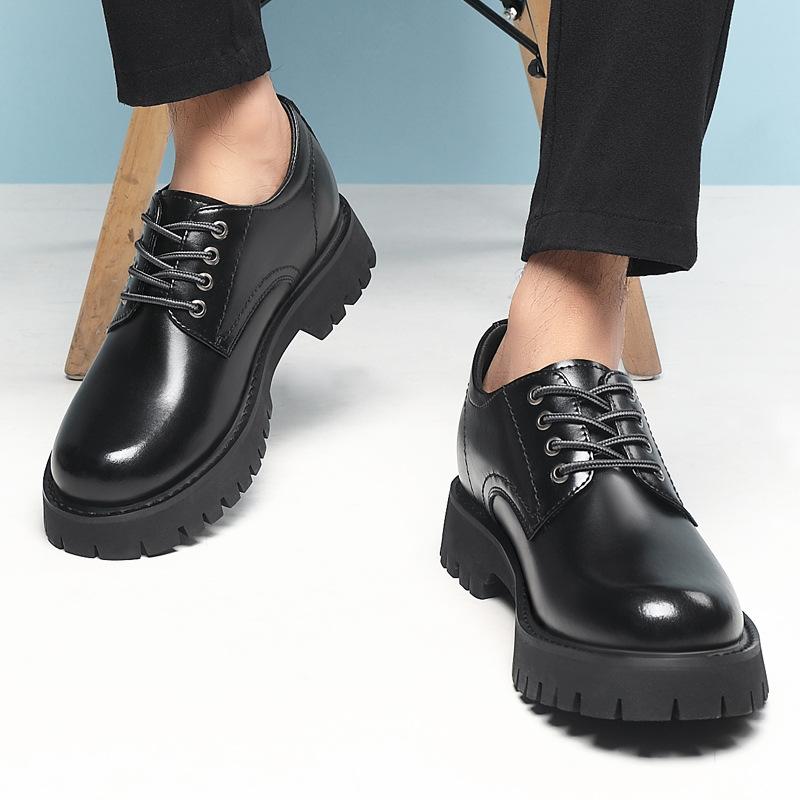 Inner heightening leather shoes 8cm men's big head and thick sole invisible heightening wedding gift shoes genuine leather business formal men's le