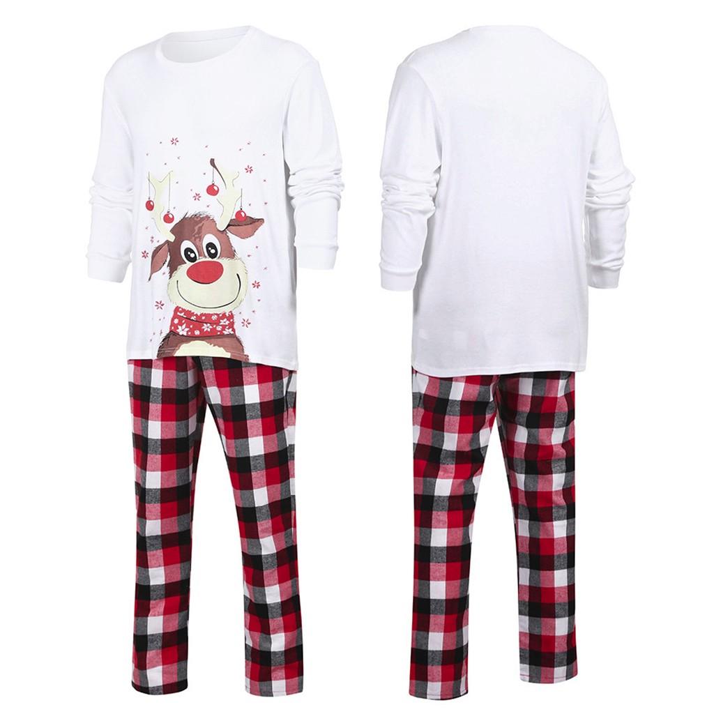 Christmas Men Long Sleeve Tops+Plaid Print Pants Family Clothes Pajamas