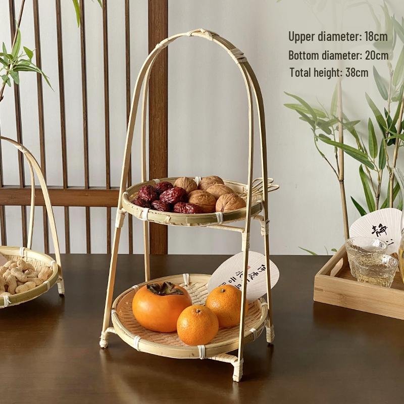 Artisanal Bamboo Woven Snack & Fruit Tray with Handle