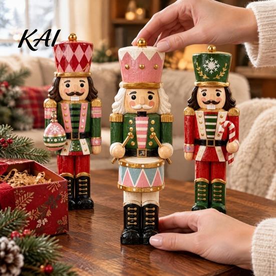 Collectible Christmas Crafts 3 Pcs Wooden Nutcracker Figurine, Traditional Soldier Retro Style Holiday Props Decoration, Vintage Tabletop Centerpiece