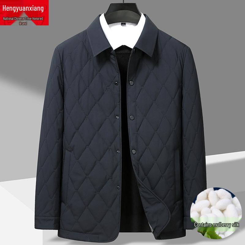 Lekka pikowana kurtka męska z wzorem rombów - Jedwab morwowy, Ciepła odzież wierzchnia na jesień/zimę.