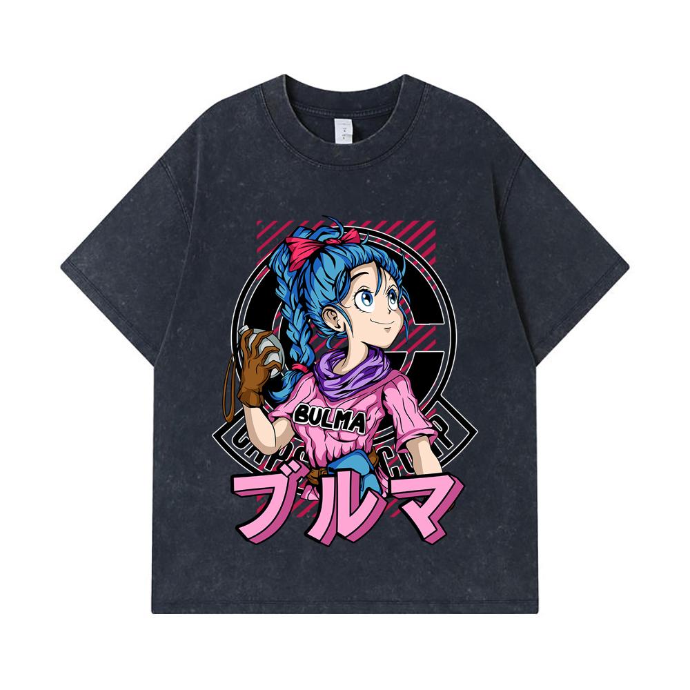 275 GSM Washed T-shirts 100% Cotton Dragon Ball V17 Bulma Print Unisex Heavy Cotton T Shirt