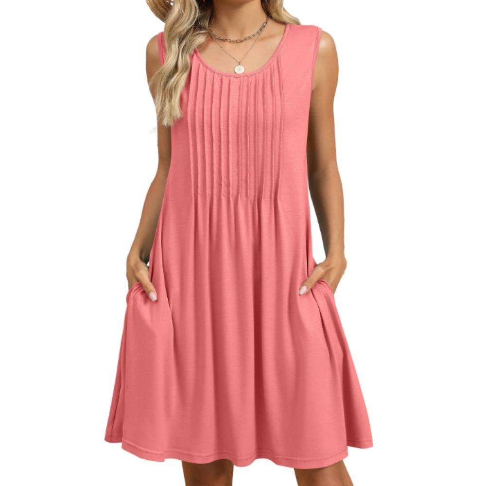 Damen Sommer Neues bedrucktes Tanktop Lockeres Kleid mit Tasche