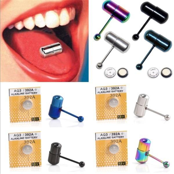 New Cool Vibrating Tongue Bar Ring Stud Body Piercing Jewelry + Batteries FT