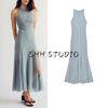 Spring New Women's Clothing French Round Neck Sleeveless Wavy Style Wide Hem Silk Net Midi Skirt Dress 5039305