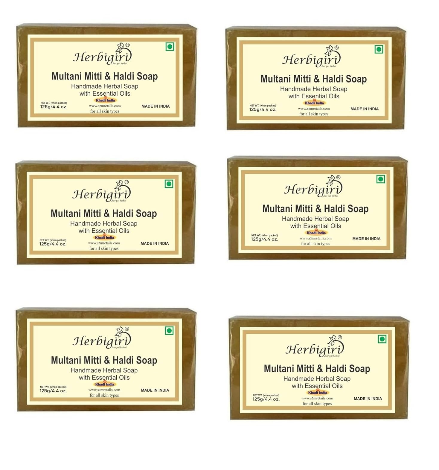 Herbigiri Herbal Multani Mitti Bath Soap 6 * 125GM l Parvati gramodyog Herbigiri Herbal products - Made In India