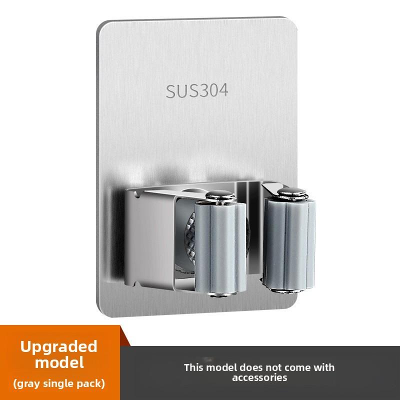 Stainless Steel Mop Rack Without Punching Mop Clip Broom Hook Bathroom Wall Hanging Floor Mop Thickened Storage Rack Wall Shelf 1 clip