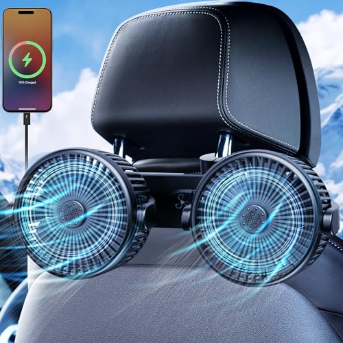 Car Fan, Twin Fan, 2024 New Design, USB Charging Port, 5 Inches, Rear Front