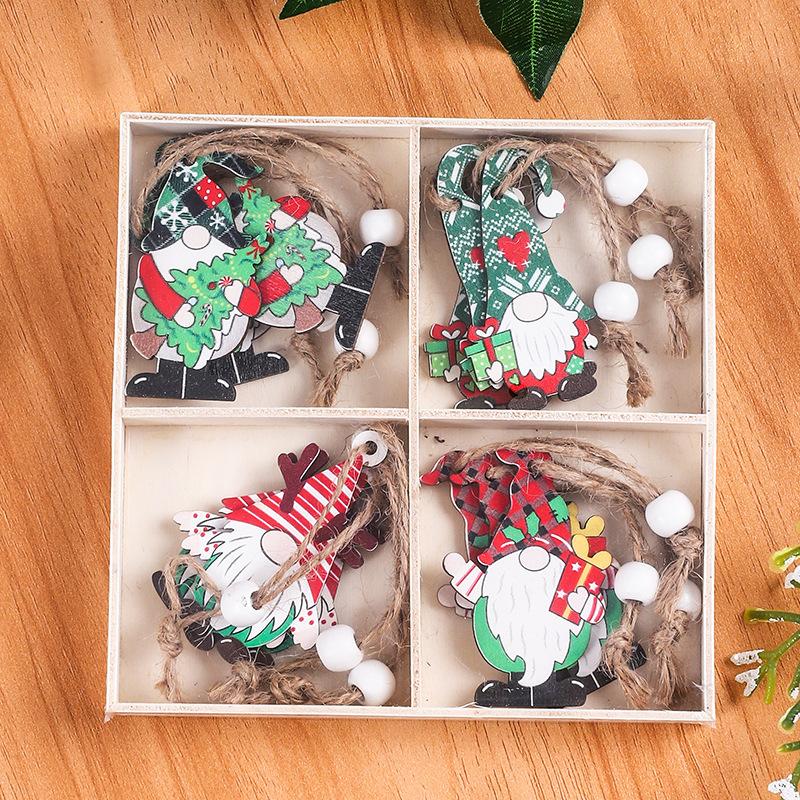 12Pcs Faceless Xmas Gnome Wooden Decoration Christmas Tree Window Wall Hanging Ornament