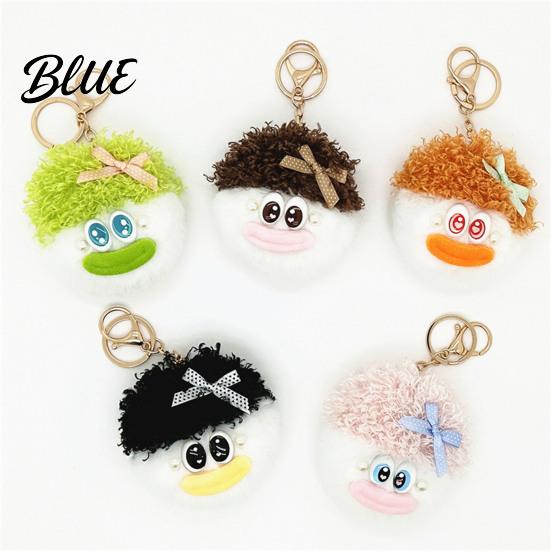 Bowknot Head Keychain Cartoon Curly Hair Keychain, Plush with Metal Clasp, Soft Plushie Bag Decoration Backpacks Handbags Keys Decorative Pendant for