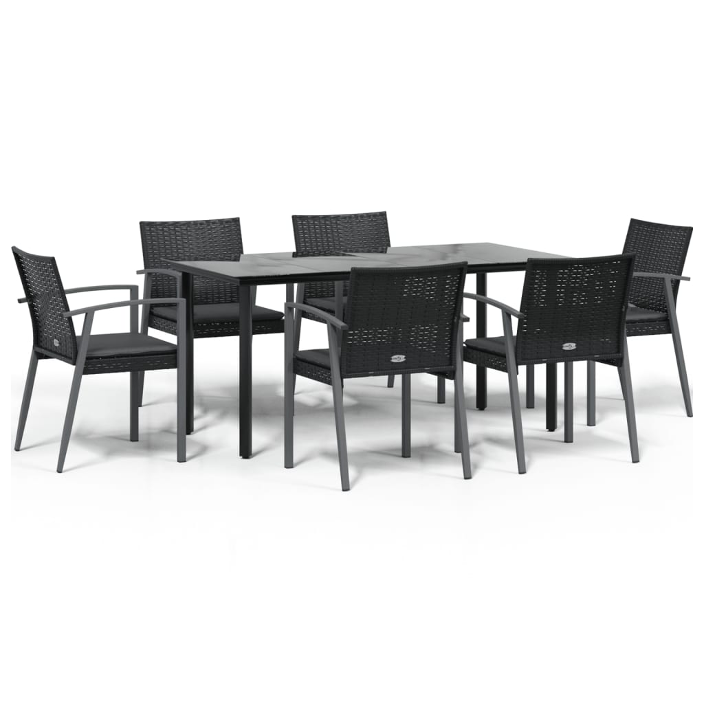 7 Piece Outdoor Dining Set with Cushions Poly Rattan and Steel