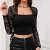 Women's Elegant Square Neck Lace,trimmed Knit Slim,fit Drawstring Top