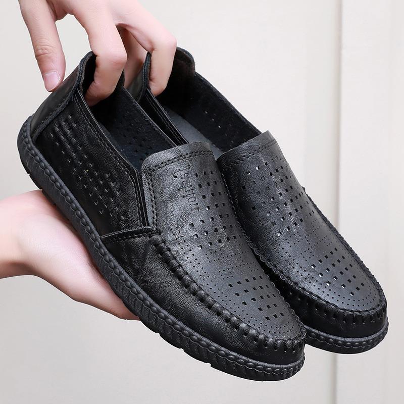 Casual Leather Shoes Men'S Breathable One-Foot Pedal Doudou Shoes Cover Lazy Shoes Summer Loafers Men'S Shoes