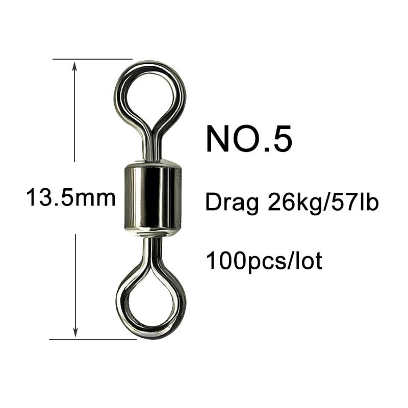 100pcs Fishing Swivel Solid Connector Ball Bearing Snap Lure Swivels Rolling Stainless Steel Beads Accessories