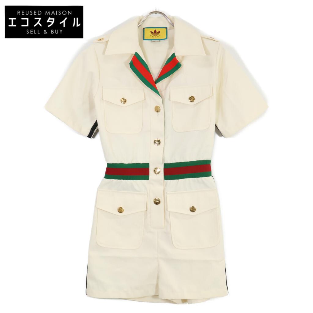 Gucci Xadidas Adidas [Domestic Regular] 703000 ZAI22 Short Jumpsuit GGxTrefoil Shelly Line Short Jumpsuit/ Overall All-in-one 38 IvoryUsed