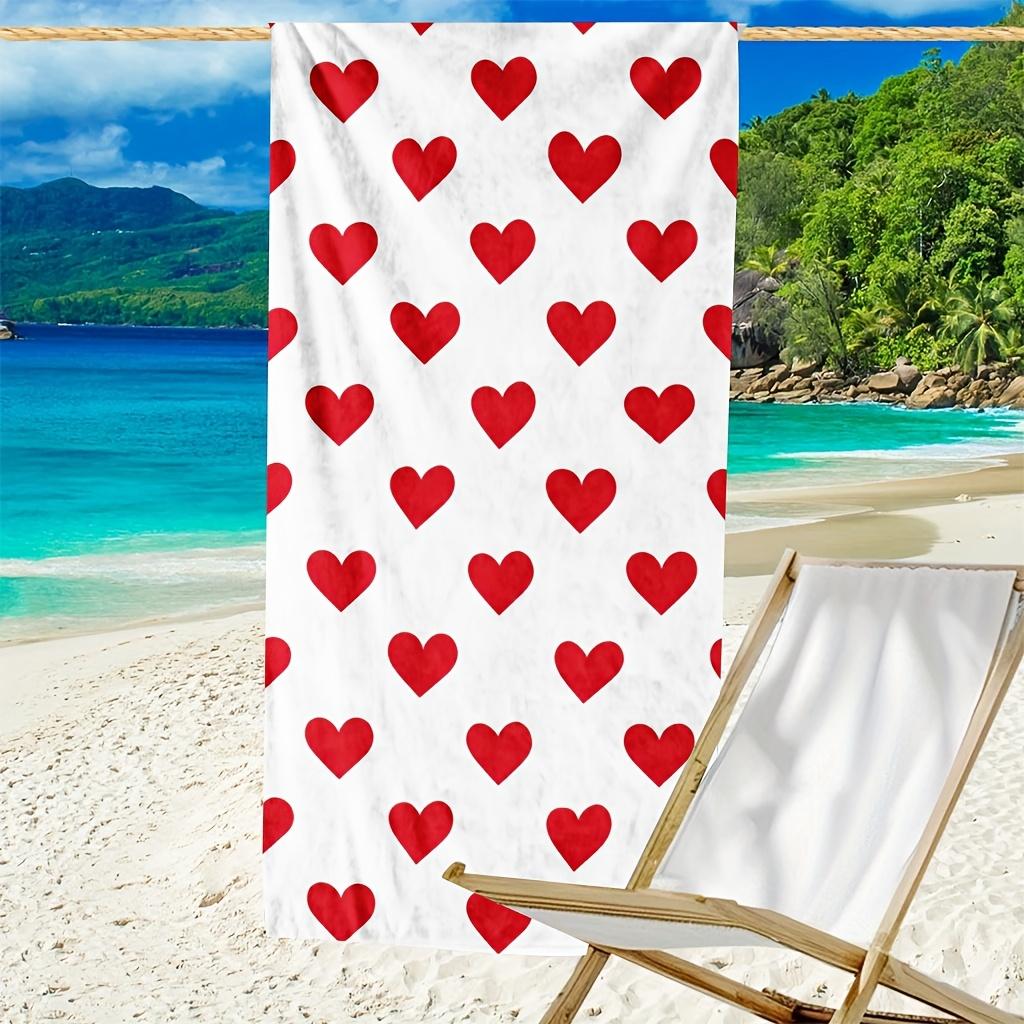 1pc Ultra-Soft Microfiber Beach Towel | Red Heart Pattern Print, Polyester, Lightweight and Absorbent, Ideal for Yoga,Swimming