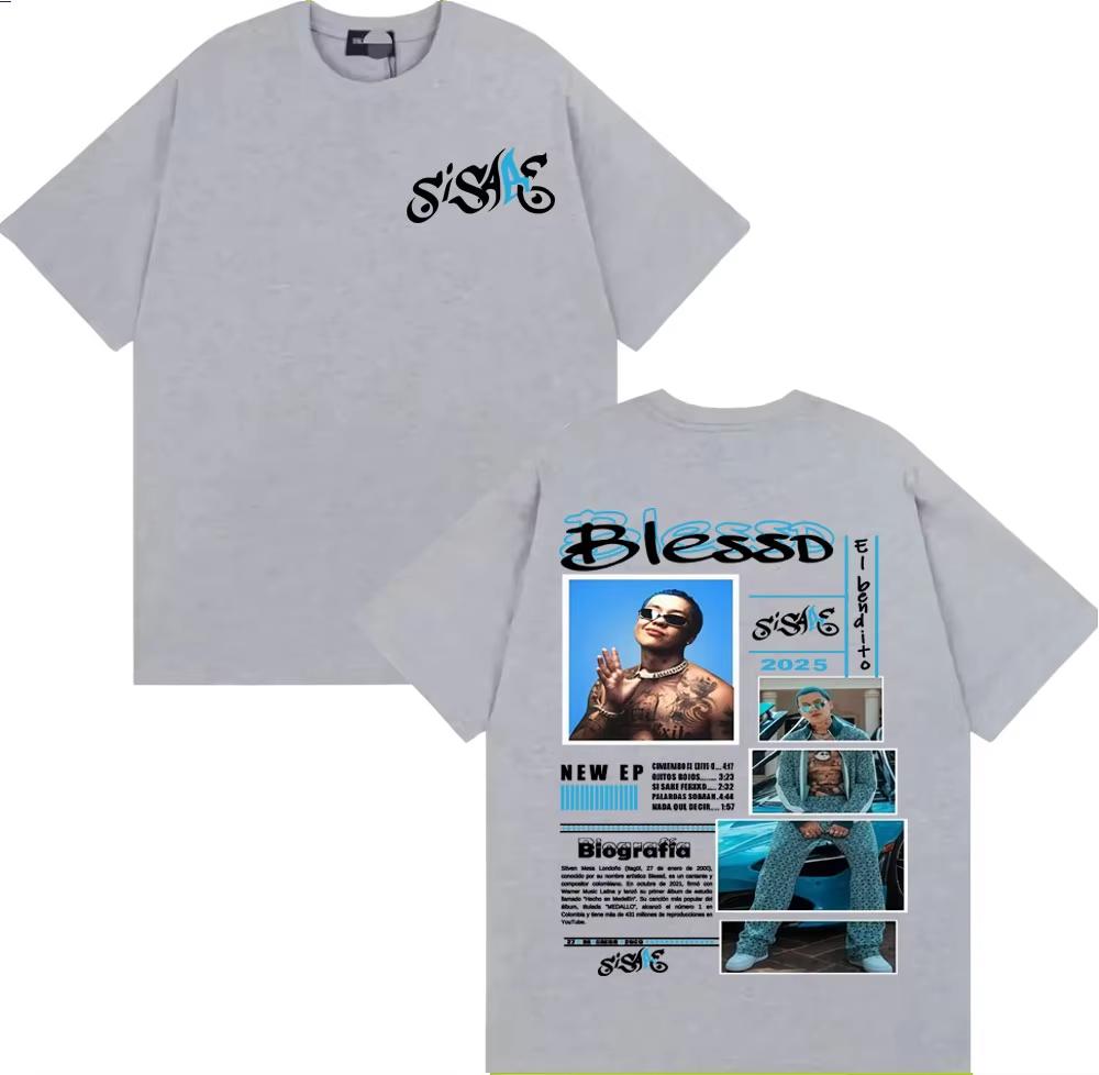 

Rapper Blessd Si Sabe Album Tour Merch T Shirts for Men Fashion Vintage Hip Hop Tshirt Male 2026 Springsummer Short Sleeve Top 4XL