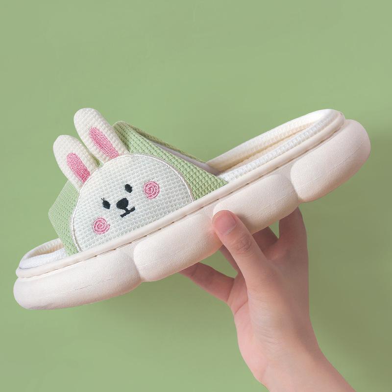 Linen slippers women's four seasons indoor home home summer wear stepping on shit silent thick-soled cotton and linen slippers